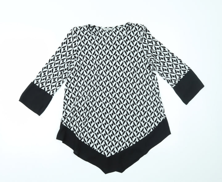 TU Womens White Geometric Basic Blouse Size 8