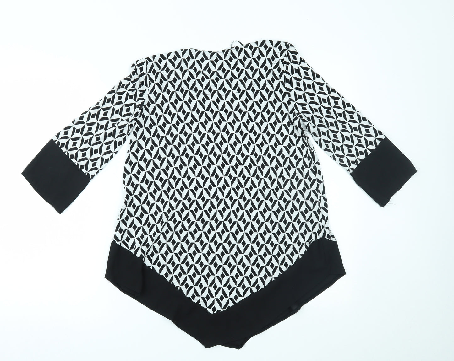 TU Womens White Geometric  Basic Blouse Size 8