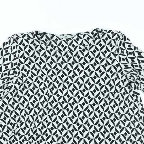 TU Womens White Geometric  Basic Blouse Size 8