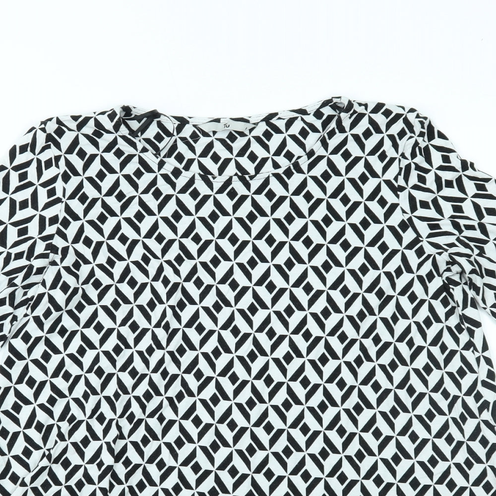 TU Womens White Geometric  Basic Blouse Size 8