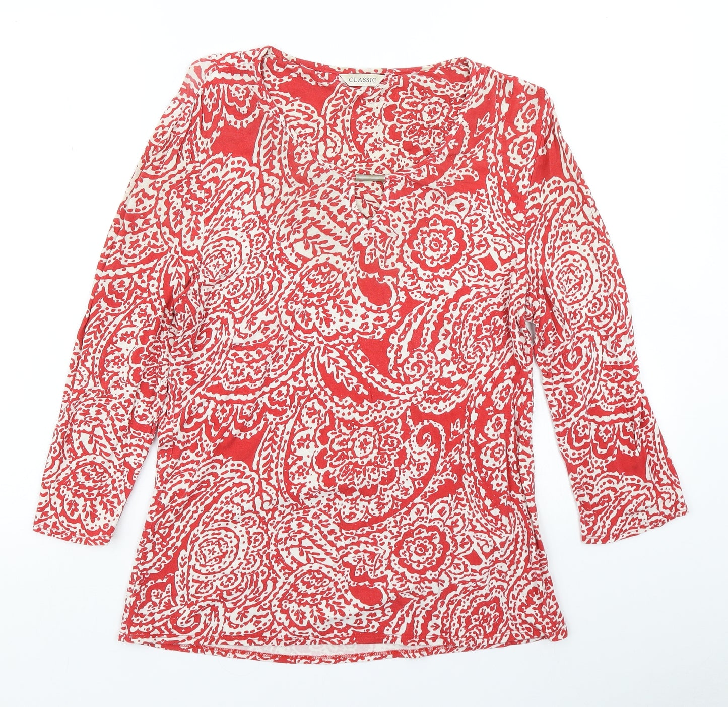 Classic Womens Red Floral  Basic T-Shirt Size 12