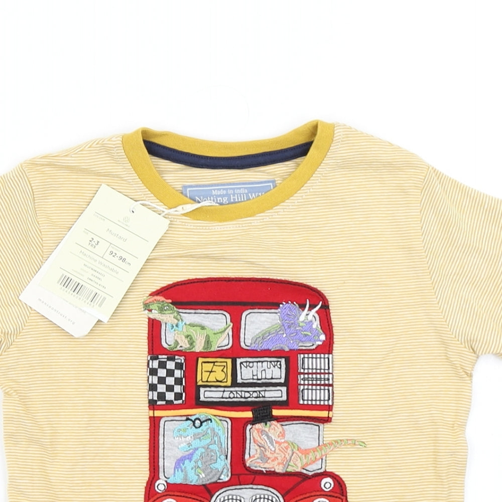 Monsoon Boys Yellow Striped  Basic T-Shirt Size 2-3 Years  - Dinosaurs London bus