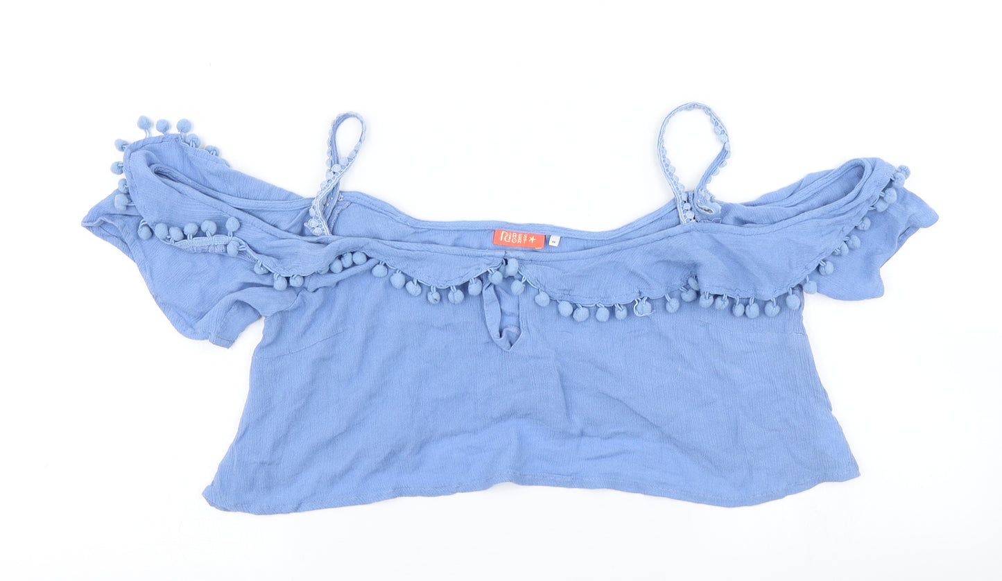 River Island Womens Blue   Cropped T-Shirt Size M  - Cold shoulder