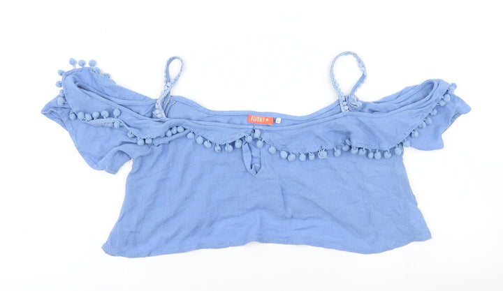 River Island Womens Blue   Cropped T-Shirt Size M  - Cold shoulder