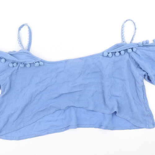 River Island Womens Blue   Cropped T-Shirt Size M  - Cold shoulder