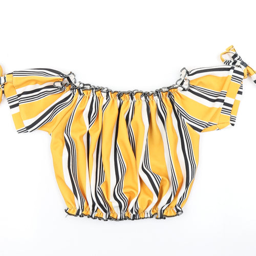 Select Womens Yellow Striped  Cropped T-Shirt Size 12
