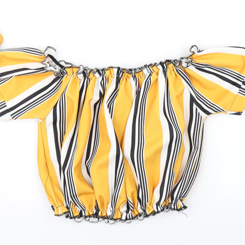 Select Womens Yellow Striped  Cropped T-Shirt Size 12