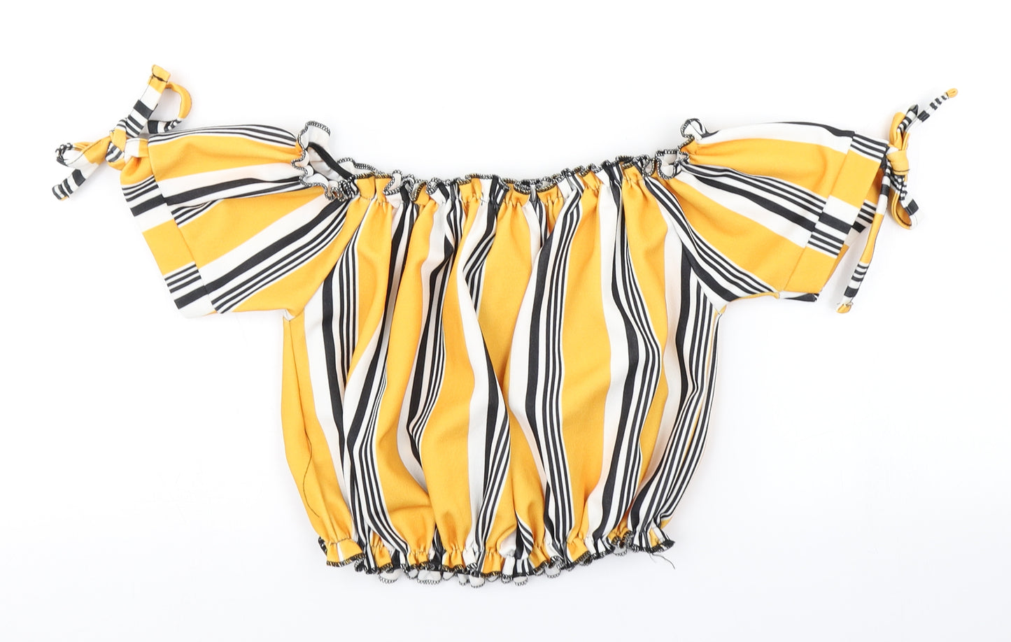 Select Womens Yellow Striped  Cropped T-Shirt Size 12