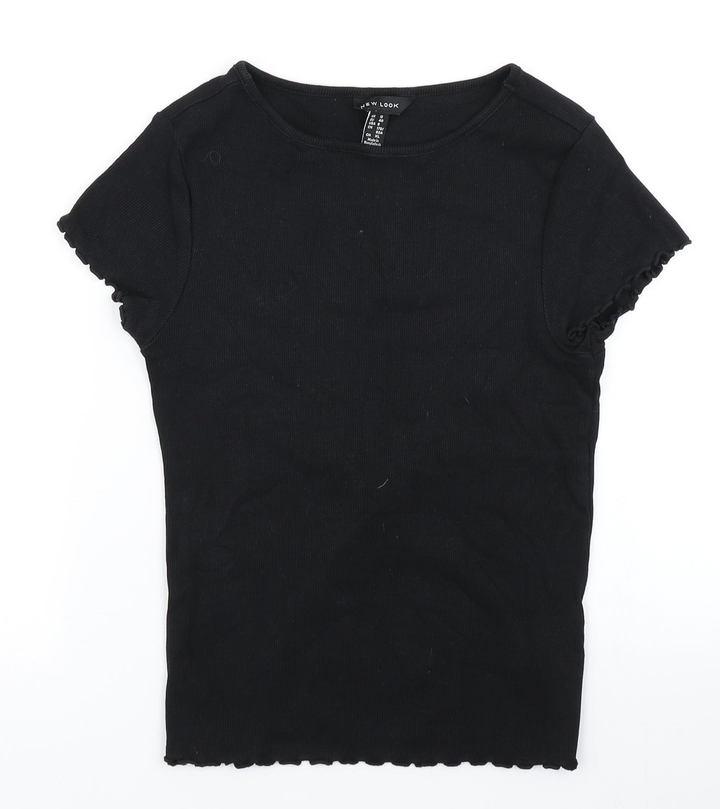 New Look Womens Black   Basic T-Shirt Size 12  - Lettuce edging