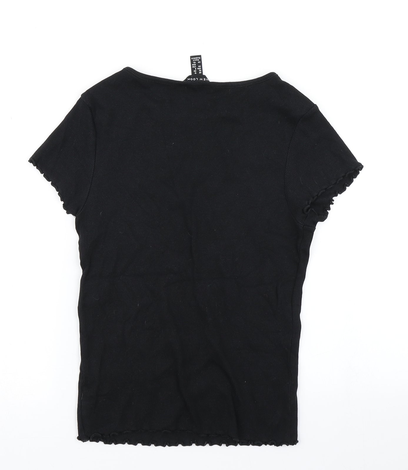 New Look Womens Black   Basic T-Shirt Size 12  - Lettuce edging