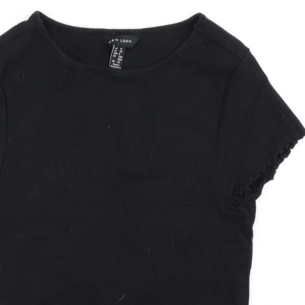 New Look Womens Black   Basic T-Shirt Size 12  - Lettuce edging