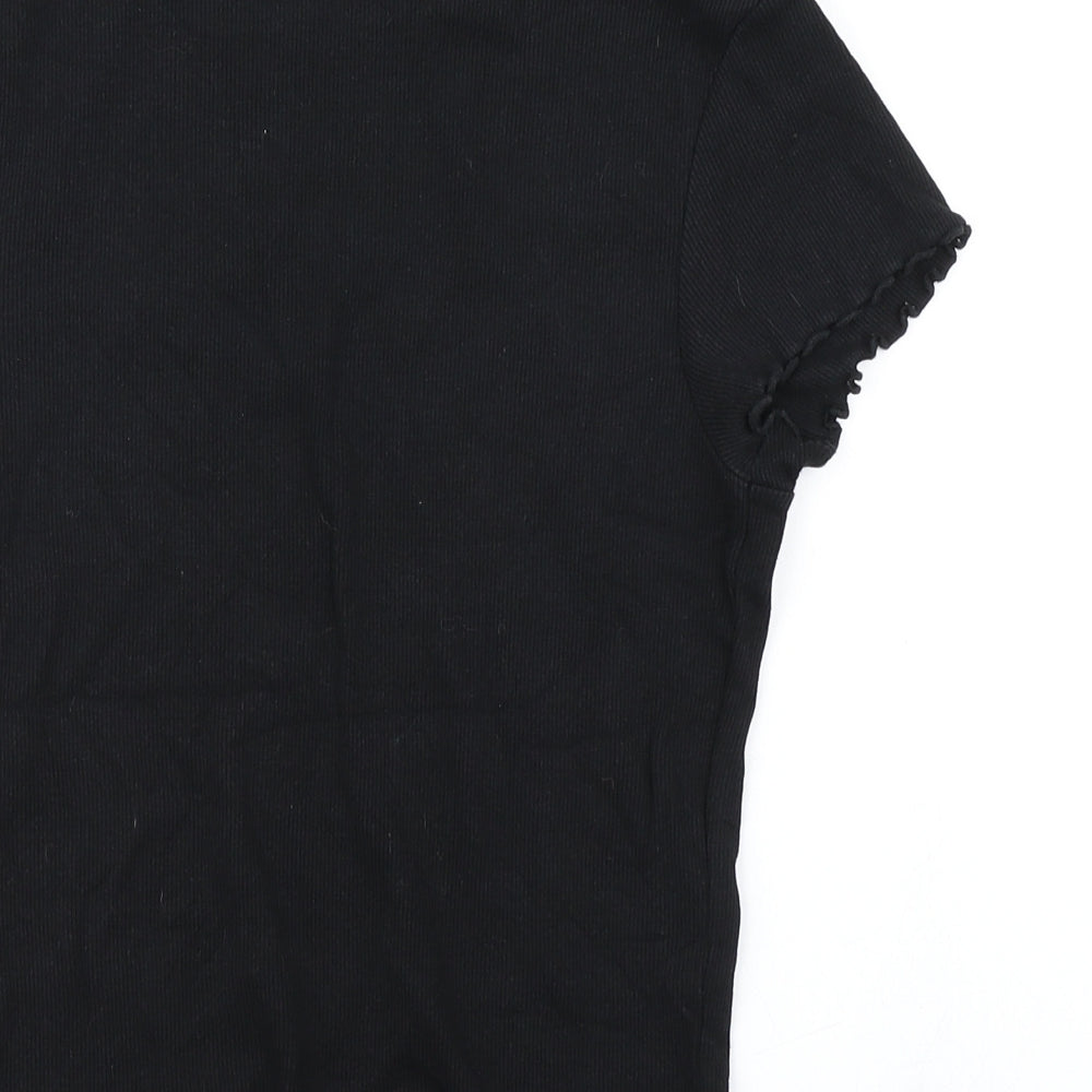 New Look Womens Black   Basic T-Shirt Size 12  - Lettuce edging