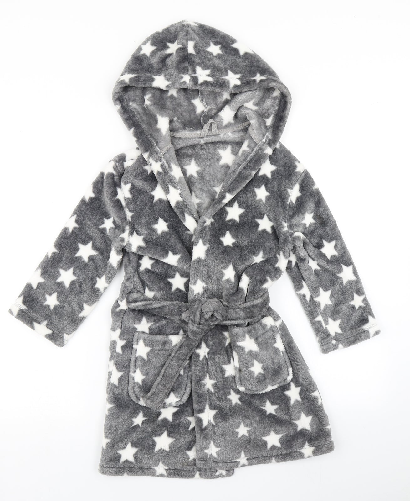 M&S Boys Grey Solid Fleece  Robe Size 5-6 Years