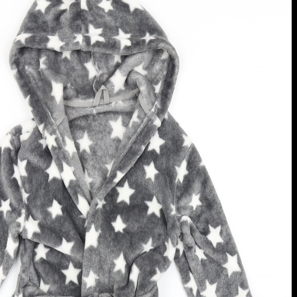 M&S Boys Grey Solid Fleece  Robe Size 5-6 Years