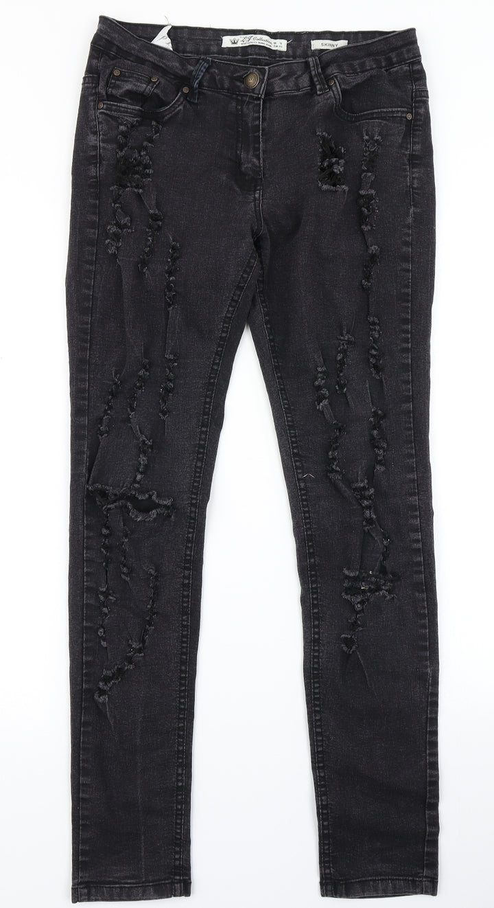 LJ Collection Womens Black  Denim Skinny Jeans Size 12 L29 in