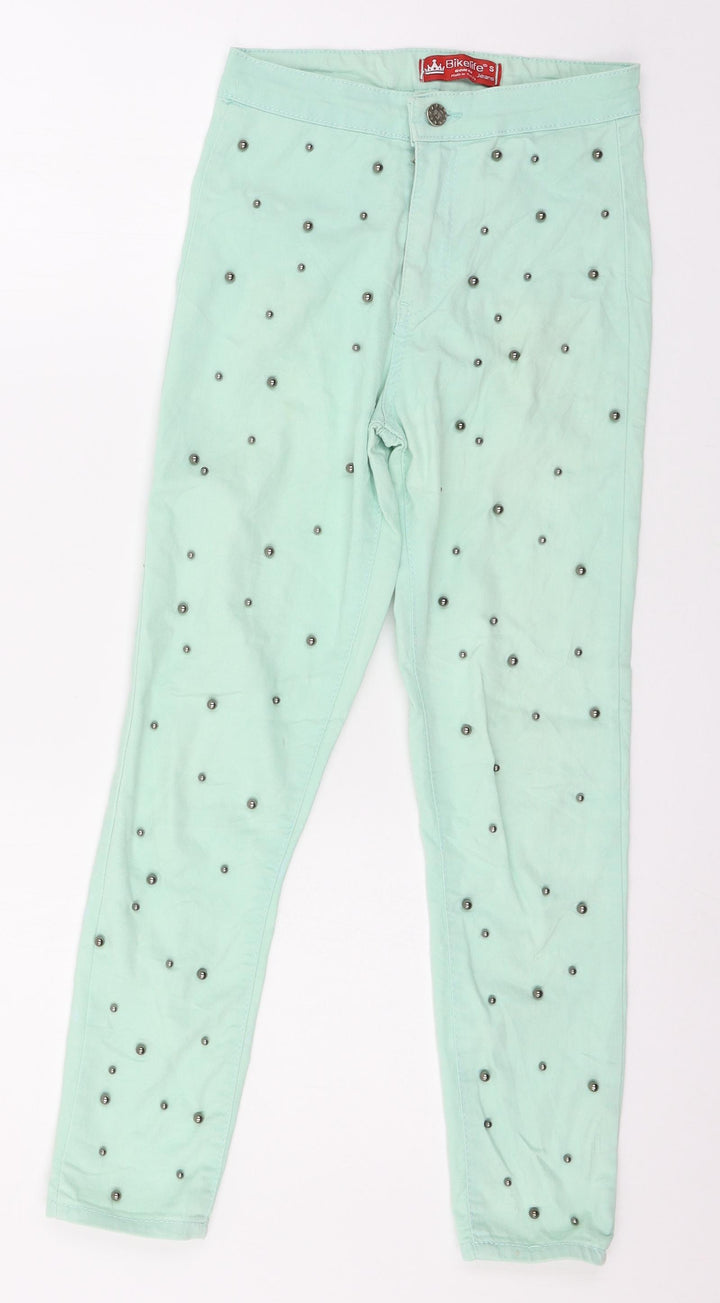 Bike Life Womens Green  Denim Skinny Jeans Size S L24 in