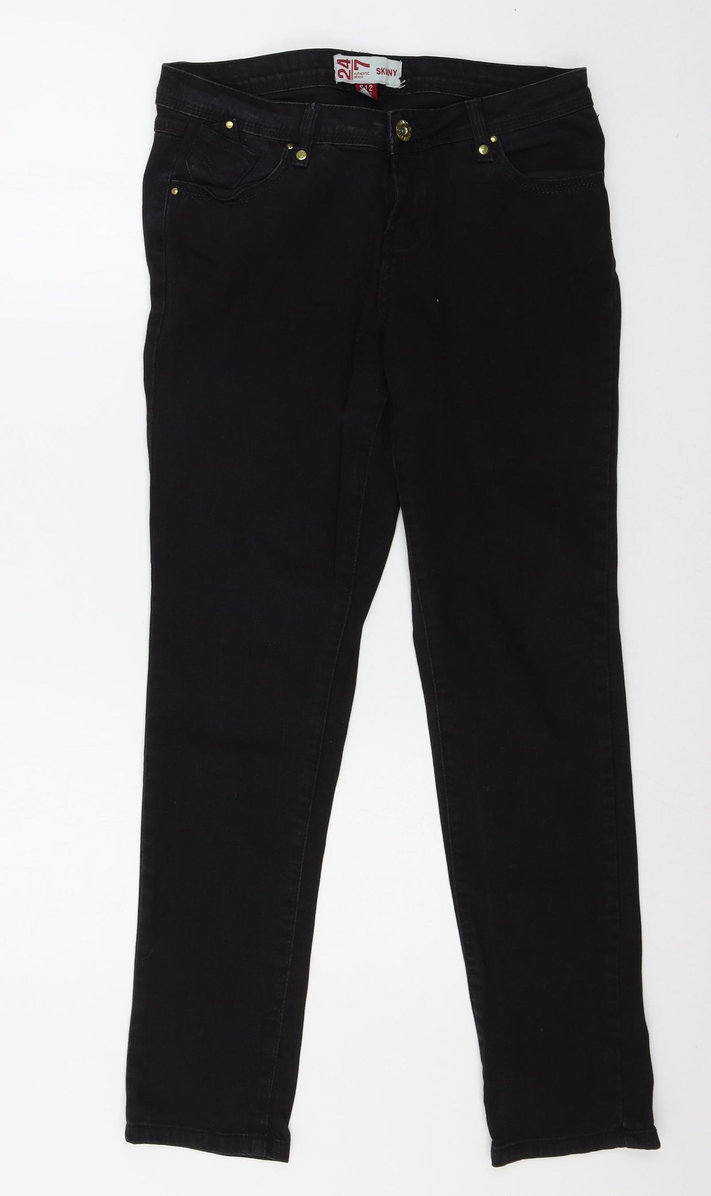 24/7 Authentic Denim Womens Black  Denim Skinny Jeans Size 12 L29 in