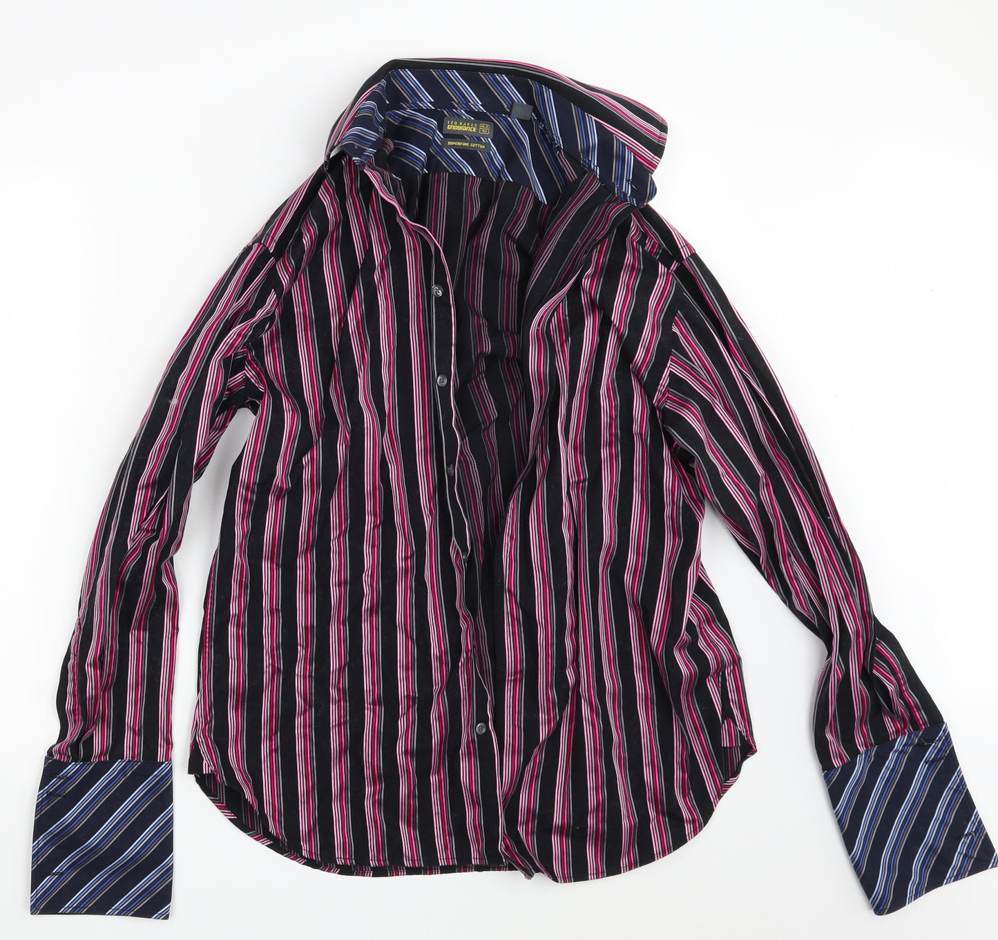 Ted Baker Mens Black Striped   Button-Up Size 16.5
