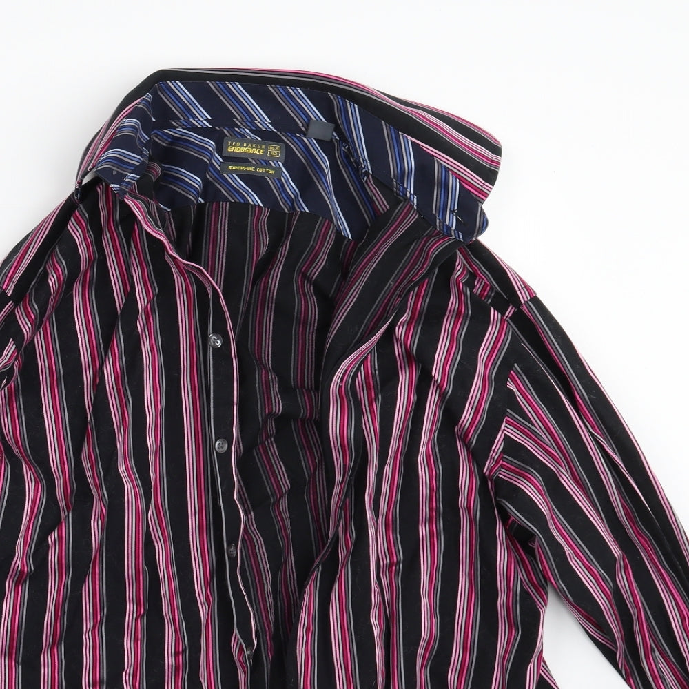 Ted Baker Mens Black Striped   Button-Up Size 16.5