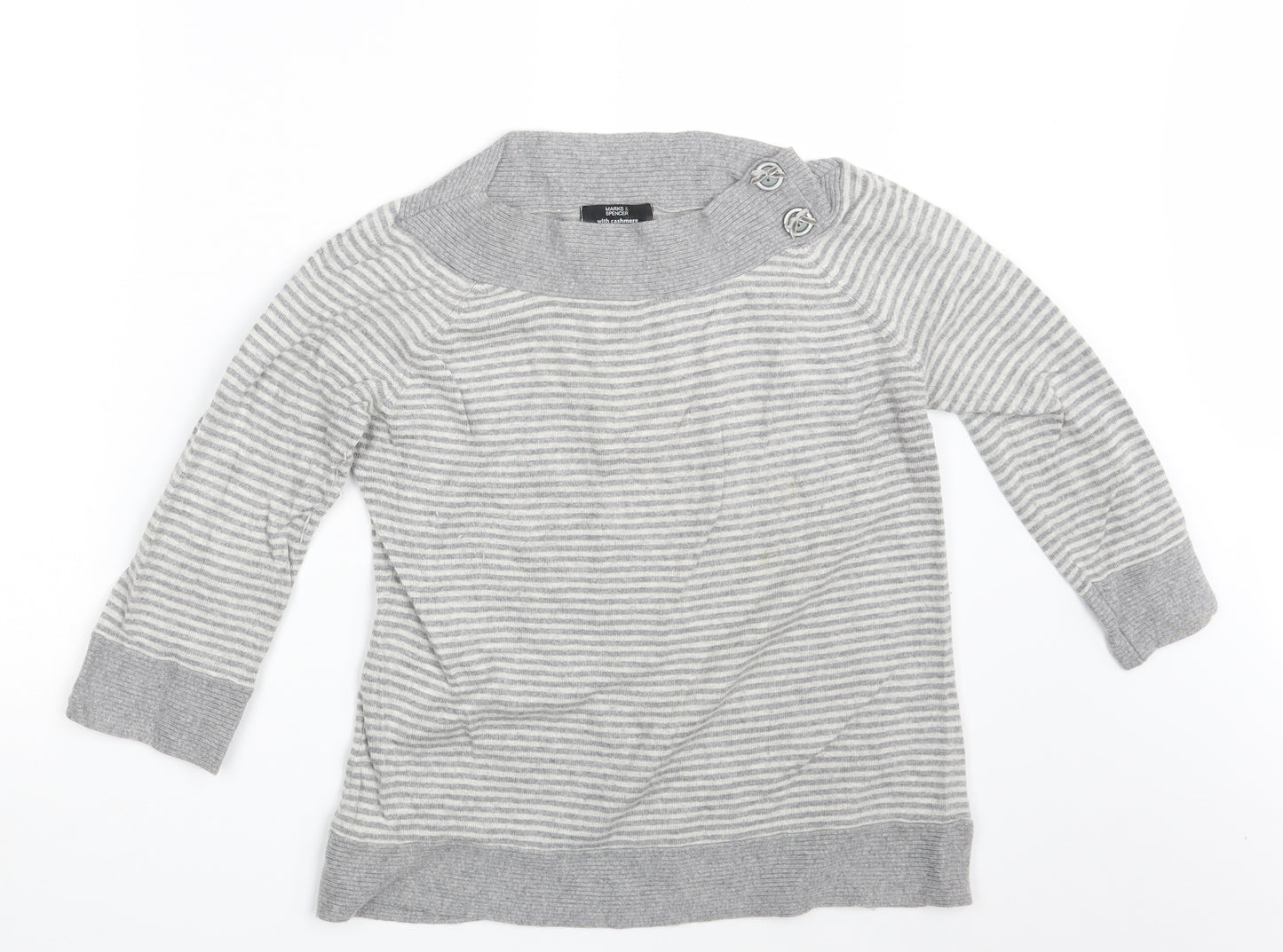 M&S Womens Grey Striped  Pullover Jumper Size 14