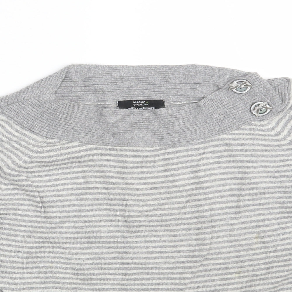 M&S Womens Grey Striped  Pullover Jumper Size 14