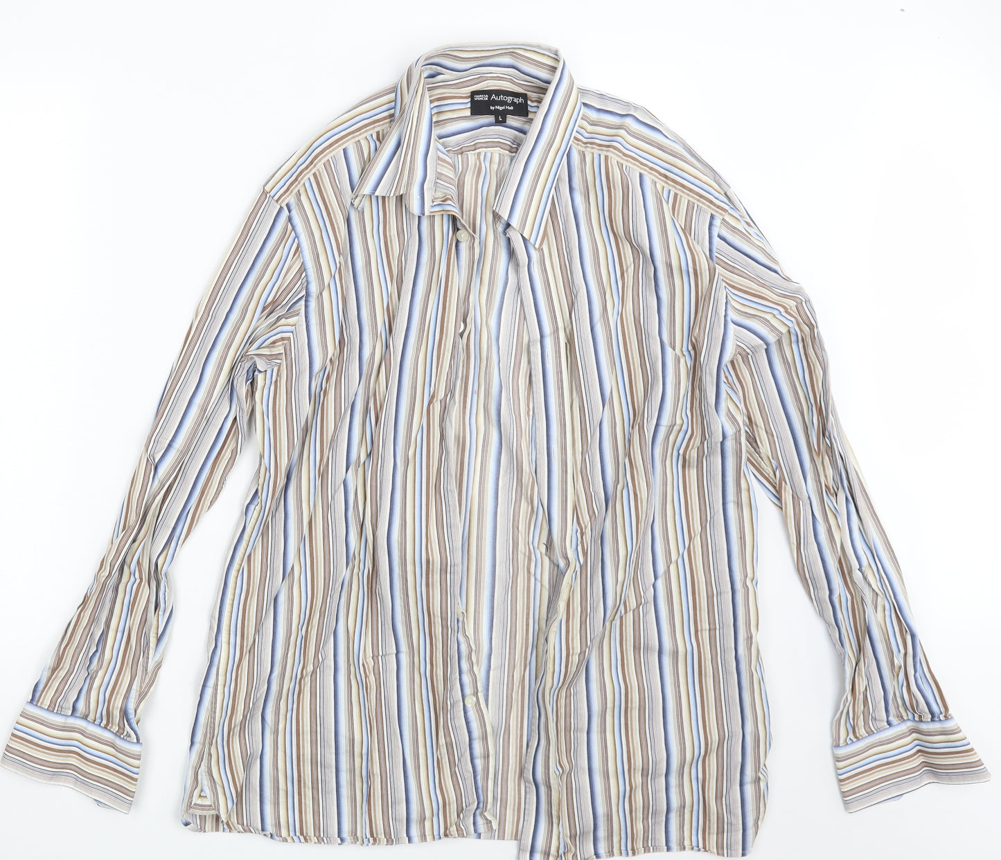 M&S Mens Multicoloured Striped   Button-Up Size L