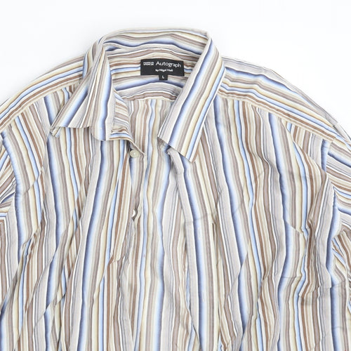 M&S Mens Multicoloured Striped   Button-Up Size L