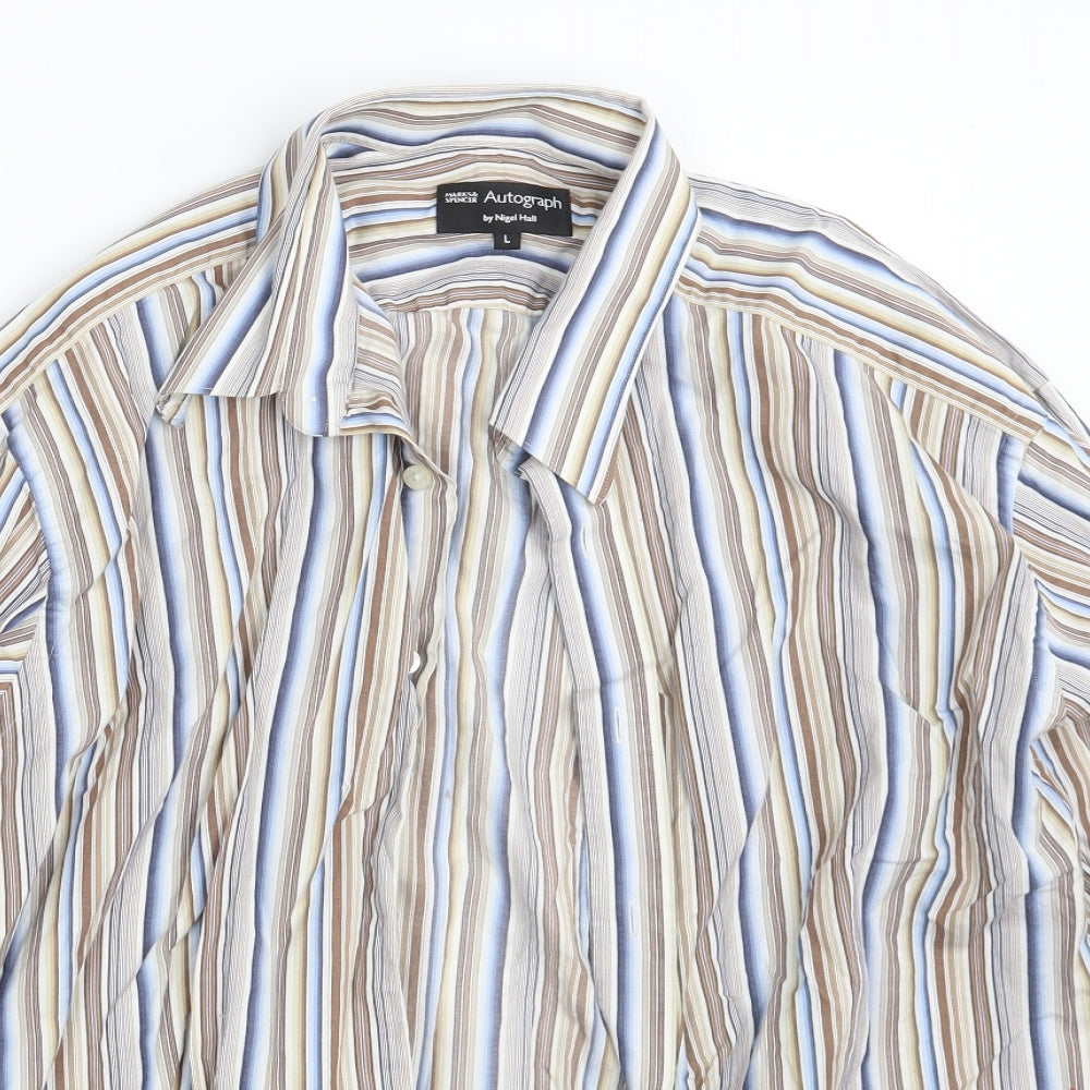 M&S Mens Multicoloured Striped   Button-Up Size L