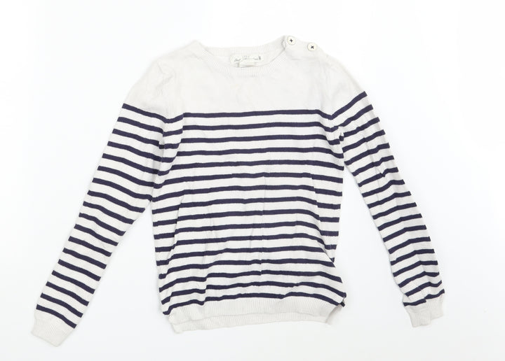 H&M Girls White Striped Pullover Jumper Size 10-11 Years