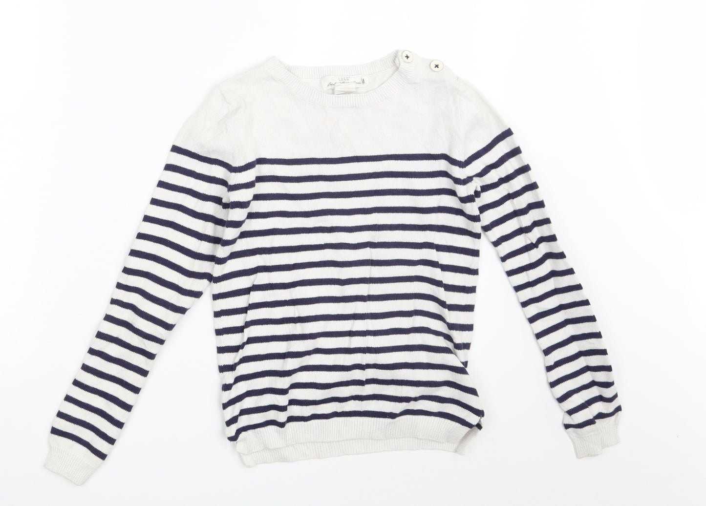 H&M Girls White Striped  Pullover Jumper Size 10-11 Years