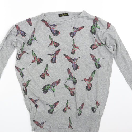 Ravi Famous Womens Grey Animal Print  Pullover Sweatshirt One Size