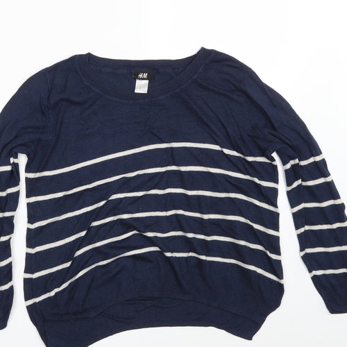 H&M Womens Blue Striped  Pullover Sweatshirt Size M