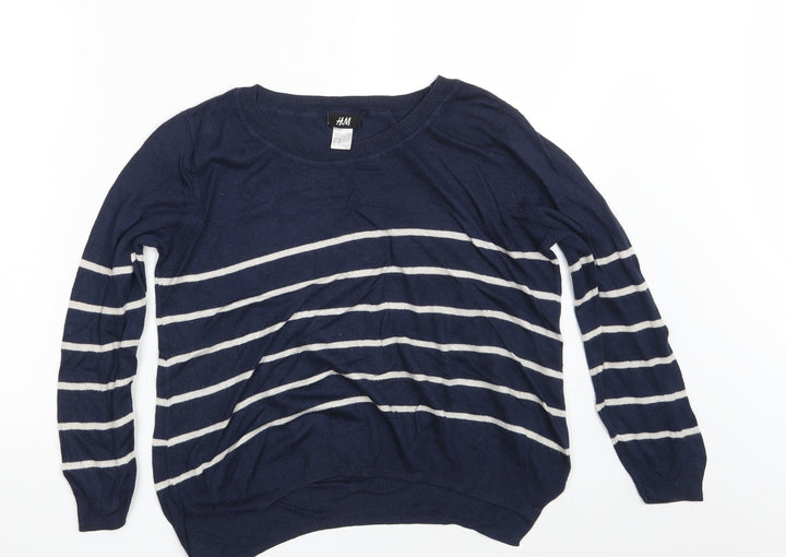 H&M Womens Blue Striped Pullover Sweatshirt Size M