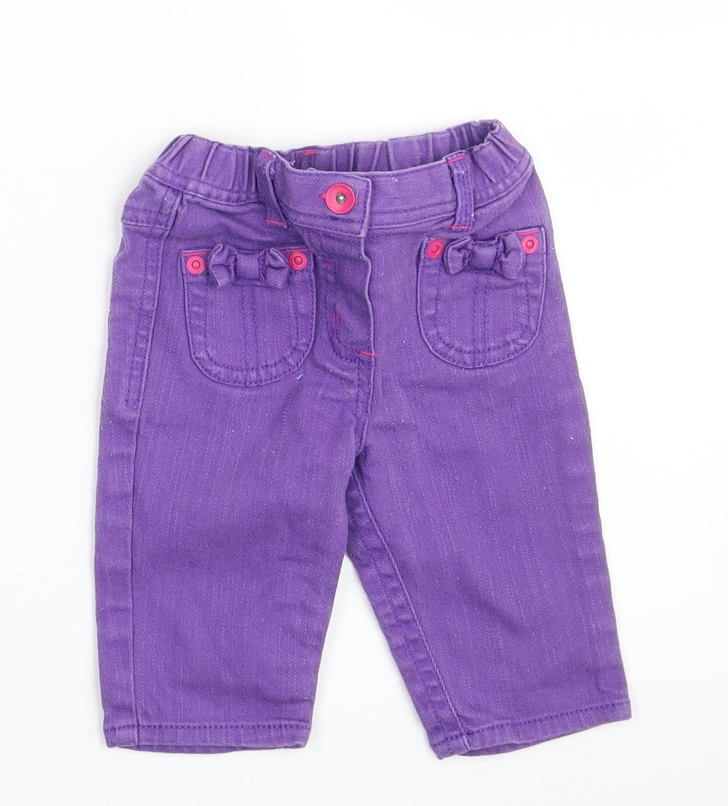 M&S Girls Purple  Denim Cropped Jeans Size 0-3 Months  - Waist 16in; Inside  leg 7in