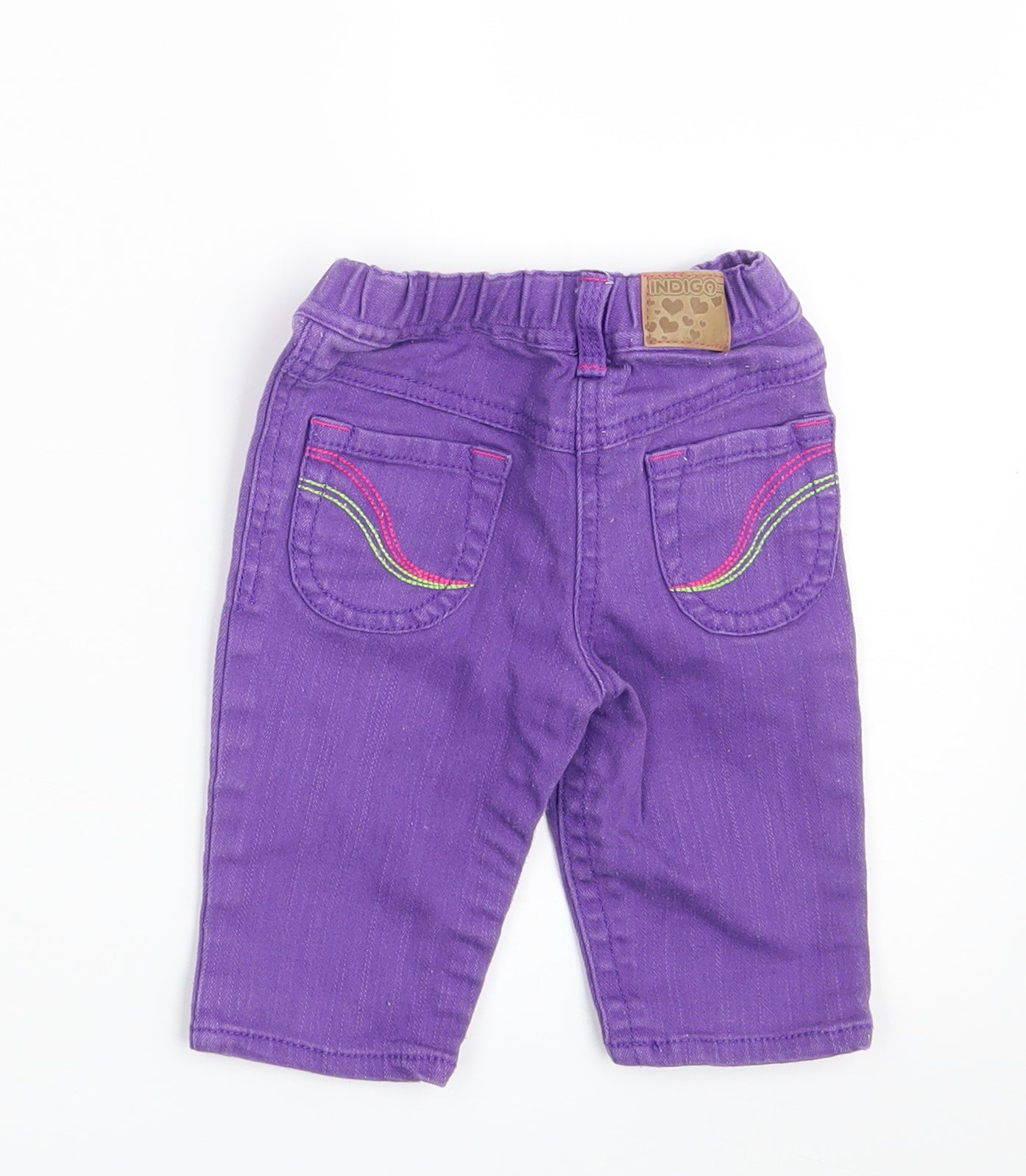 M&S Girls Purple  Denim Cropped Jeans Size 0-3 Months  - Waist 16in; Inside  leg 7in