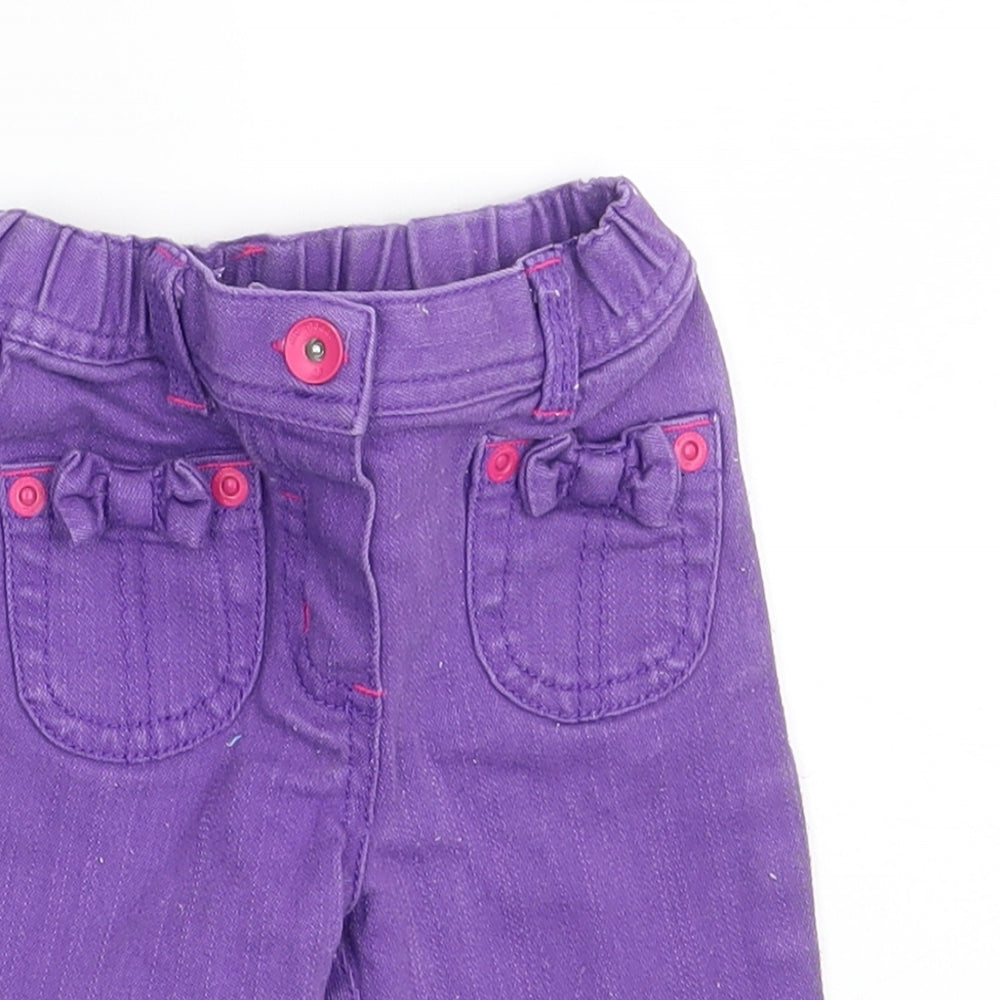 M&S Girls Purple  Denim Cropped Jeans Size 0-3 Months  - Waist 16in; Inside  leg 7in