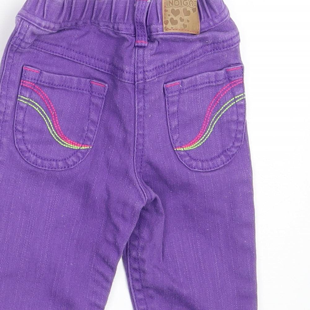 M&S Girls Purple  Denim Cropped Jeans Size 0-3 Months  - Waist 16in; Inside  leg 7in