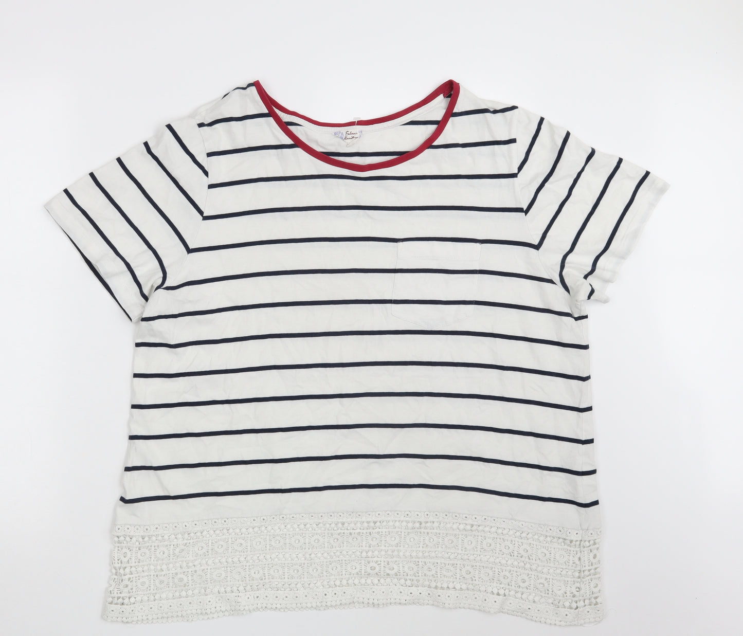 Falmer Womens White Striped  Basic T-Shirt Size 20