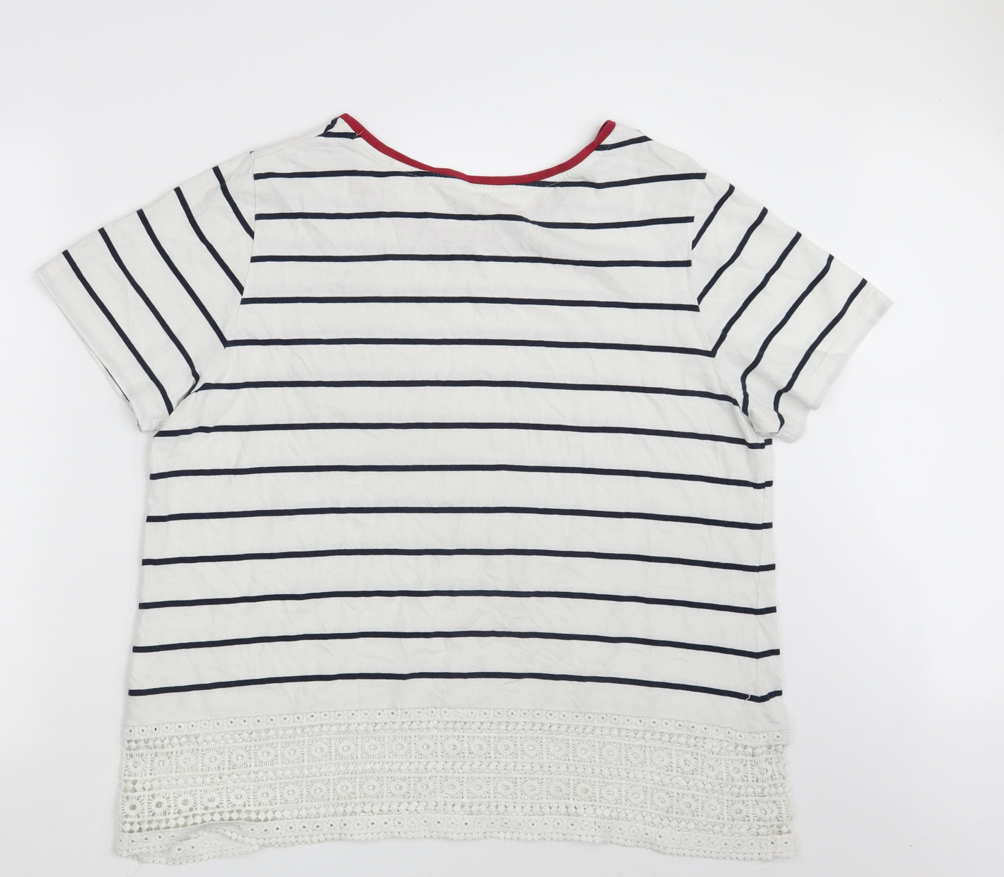 Falmer Womens White Striped  Basic T-Shirt Size 20