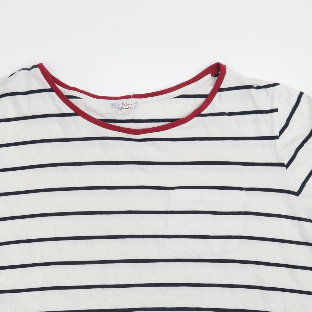 Falmer Womens White Striped  Basic T-Shirt Size 20