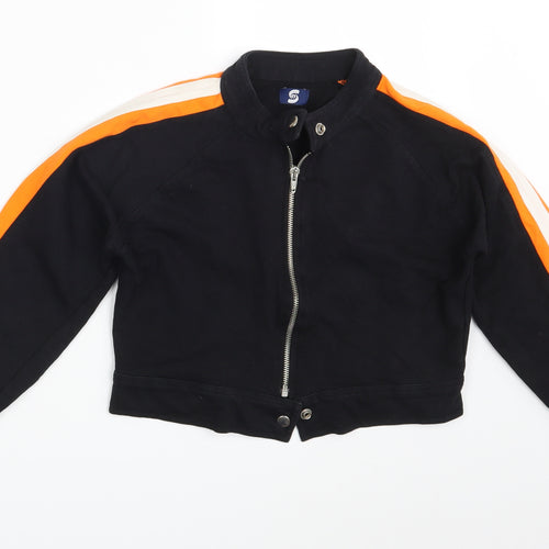 Preworn Womens Black Striped  Full Zip Jumper Size 14