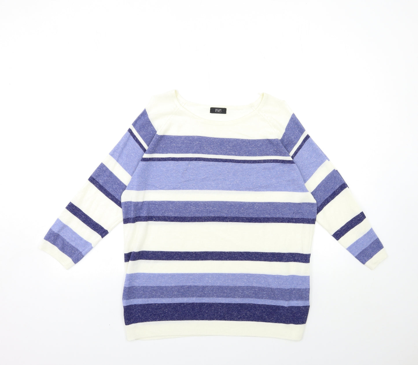 F&F Womens Blue Striped Knit Pullover Jumper Size 14