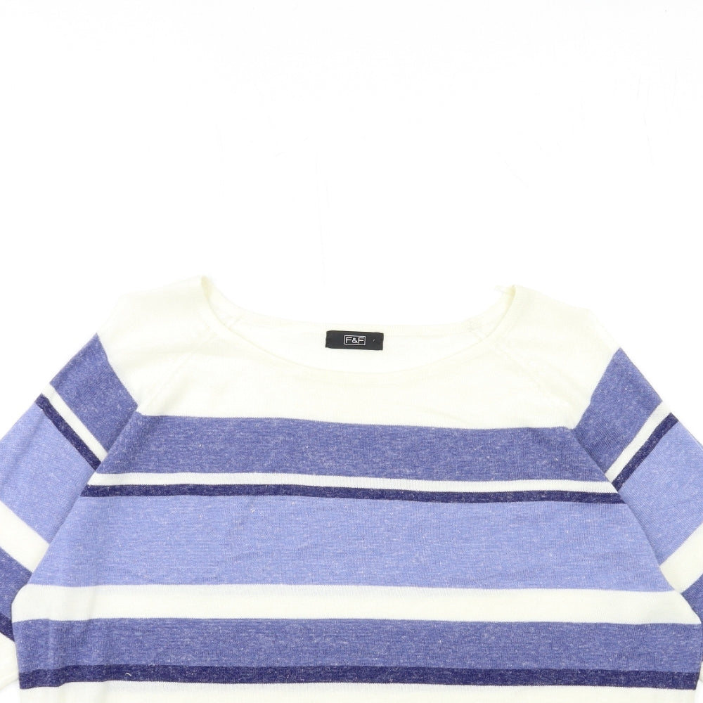F&F Womens Blue Striped Knit Pullover Jumper Size 14