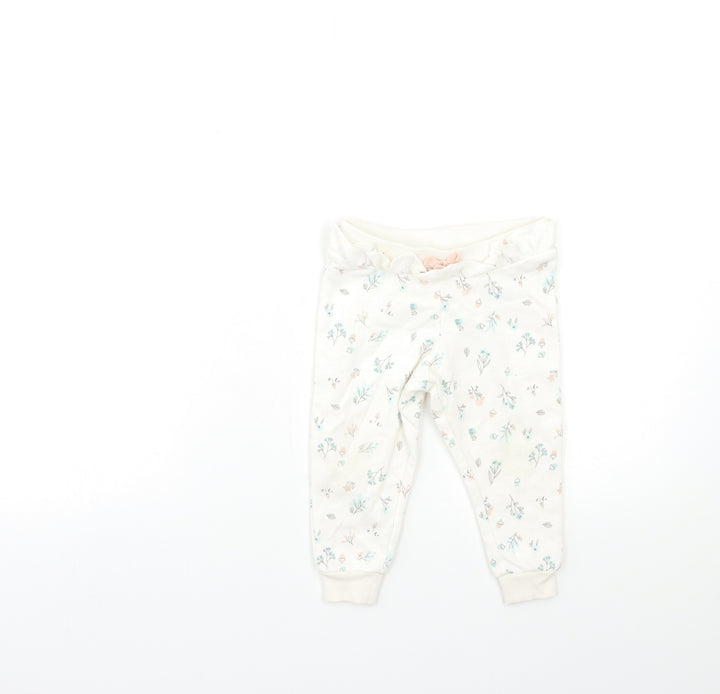Primark Baby White Floral  Jogger Trousers Size 9-12 Months