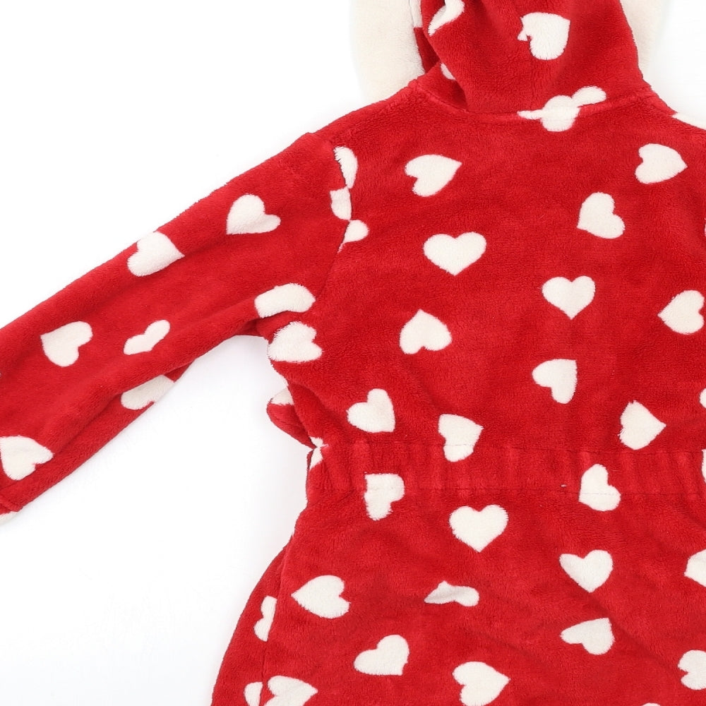 Marks and Spencer Girls Red Geometric Fleece Kimono Gown Size 2-3 Years