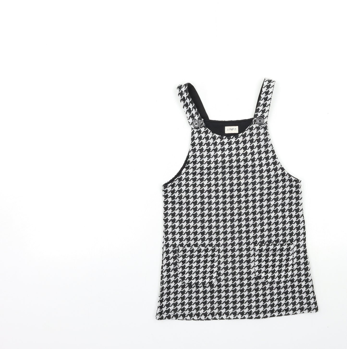 F&F Girls Black Herringbone  Pinafore/Dungaree Dress  Size 3-4 Years