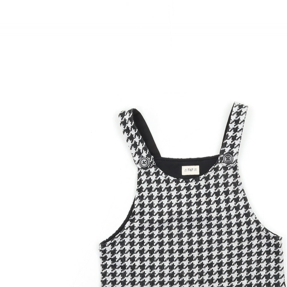 F&F Girls Black Herringbone  Pinafore/Dungaree Dress  Size 3-4 Years