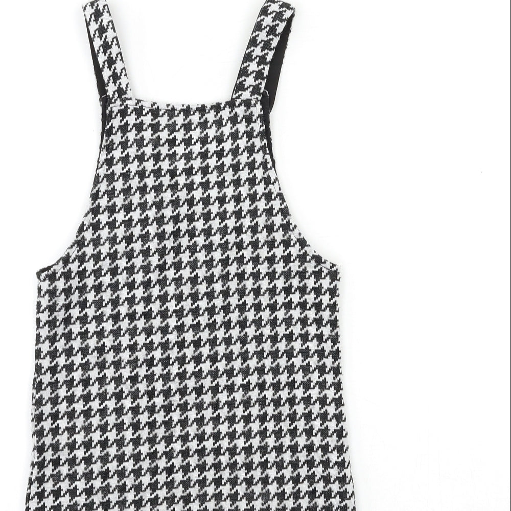 F&F Girls Black Herringbone  Pinafore/Dungaree Dress  Size 3-4 Years