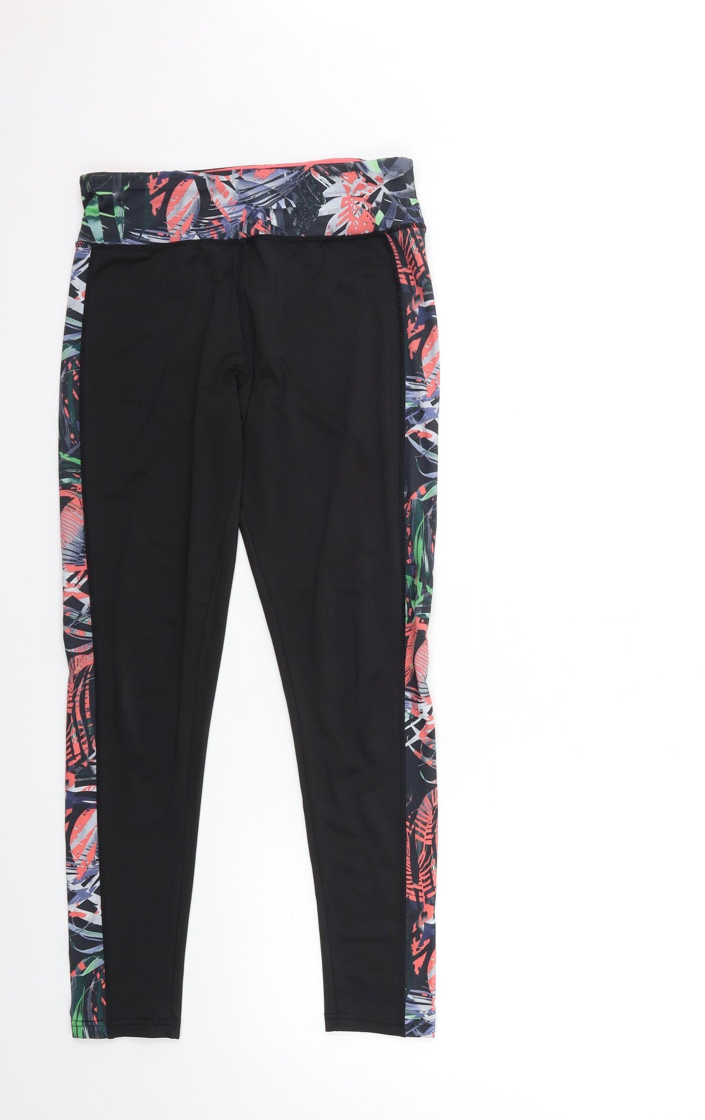 WORKOUT Womens Black Floral  Compression Leggings Size 8 L28 in