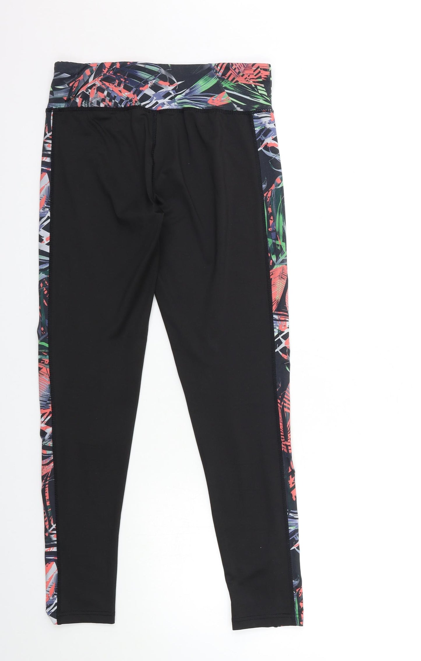 WORKOUT Womens Black Floral  Compression Leggings Size 8 L28 in